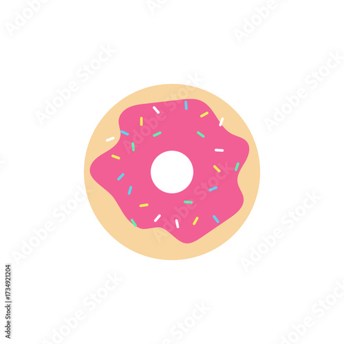 A vibrant pink frosted donut with colorful sprinkles, a delightful treat