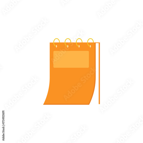 Orange notepad with blank label and spiral binding, isolated on white background