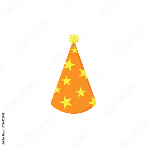 Festive orange party hat adorned with yellow stars, perfect for celebrations