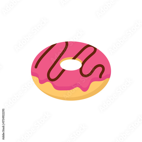 A delicious pink iced donut with chocolate drizzle, a perfect sweet treat for any occasion