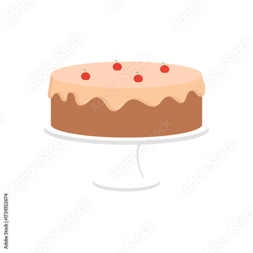 Delicious Round Cake with Cherry Topping and a Gentle Wave of Icing