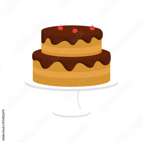 Delicious Two-Tiered Cake with Wave-Shaped Chocolate Frosting, Festive Dessert Illustration