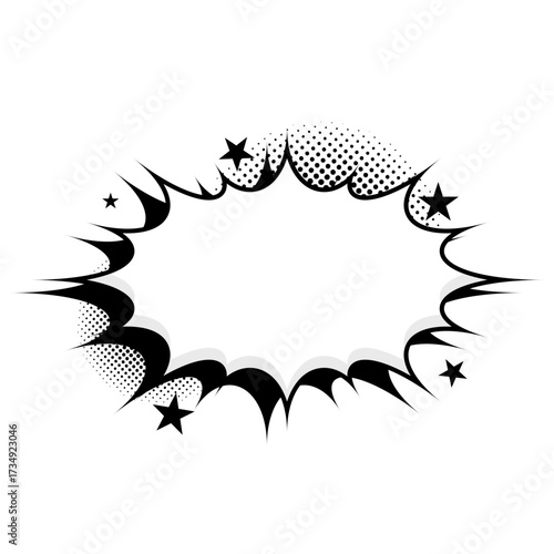 Comic Book Style Speech Bubble with Star Accents and Halftone Effect for Dialogue or Emphasis