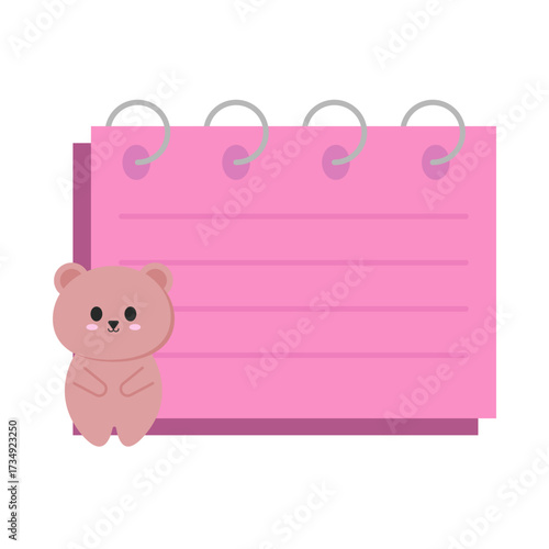 Cute pink sticky note with a teddy bear character for drawing or writing notes