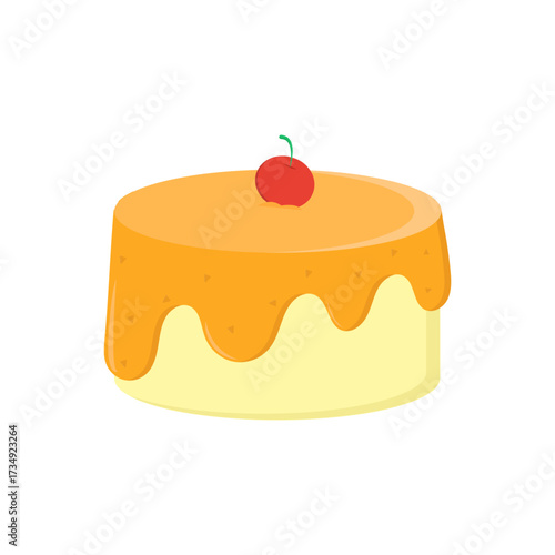 Delightful Glazed Cartoon Birthday Cake with a Sweet Cherry Topping, Perfect for Festive Celebrations and Joyful Dessert Occasions, a Truly Yummy Treat