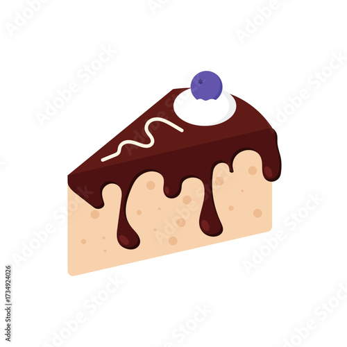Delicious Slice of Cake A Sweet Treat with Chocolate Drizzle and Blueberry Topping