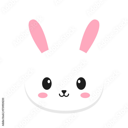 A delightful vector illustration of a charming white bunny animal face, featuring cute pink ears and an innocent expression, ideal for playful designs and children's content