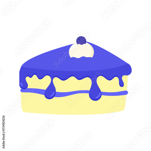 Slice of delicious blueberry cake with white cream topping and blueberries, a delightful dessert for any occasion