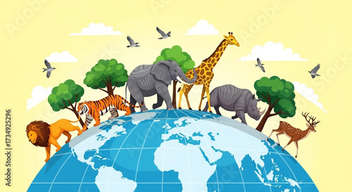 World Wildlife Day Global animal diversity and wildlife thriving on Earth, showcasing the rich variety of nature and the importance of ecological balance across continents