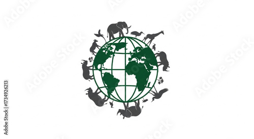 World Wildlife Day Symbol of global wildlife diversity with animal silhouettes encircling a green planet, emphasizing conservation, biodiversity, and Earth's sustainable future