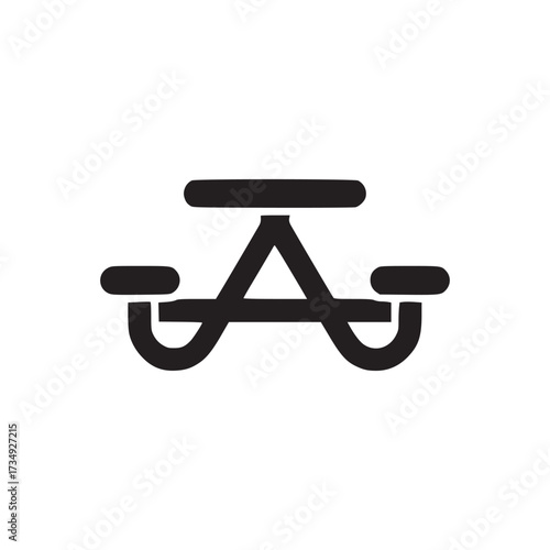 Vector art of a simple black silhouette of a picnic table, , evokes images of outdoor gatherings, summer meals, and shared moments in nature, perfect for representing parks and recreation