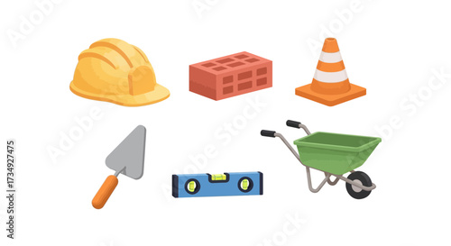 Vector art of construction tools and equipment