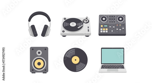 Vector art of collection of dj equipment and music accessories