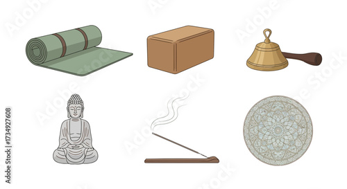 Vector art of yoga and meditation accessories