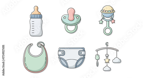 Vector art of collection of baby care items