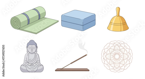 Vector art of yoga and meditation accessories
