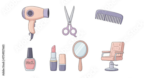 Vector art of collection of beauty and hair salon tools