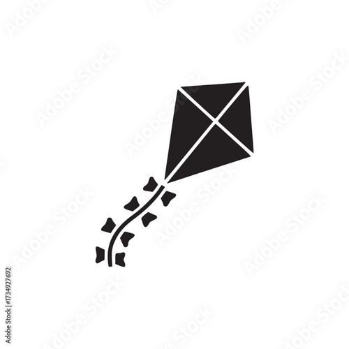 Vector art of simple black silhouette of a kite, perfect for representing childhood, recreation, and outdoor activities in a minimalist and clean design