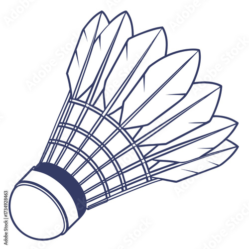 A minimalist line art illustration of a badminton shuttlecock with its feathers fanned out against a clean white background perfect for sports graphics