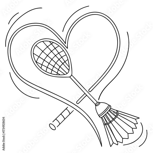 A stylized heart shape encloses a badminton racket and shuttlecock symbolizing a passion for the sport of badminton and its players