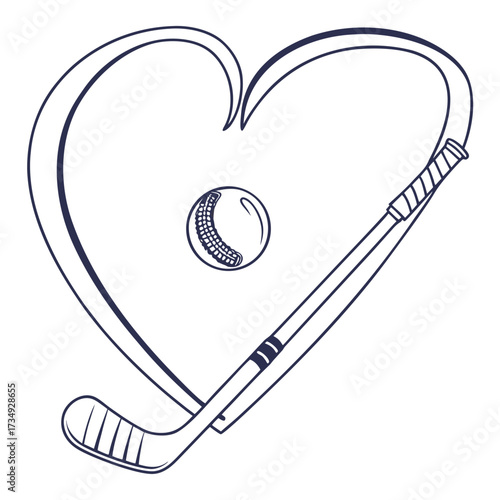A stylized heart shape formed by a hockey stick and puck symbolizing love for the sport of hockey and its passionate fans
