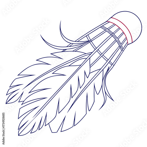 A stylized line drawing of a badminton shuttlecock with its feathers fanned out against a clean white background showcasing a simple and elegant design