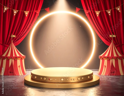 Circus-themed podium with spotlight