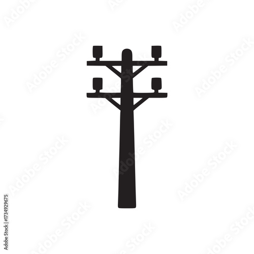 Vector art of silhouette of a utility pole simple vector illustration of a wooden power line post with insulators for electrical wires, providing electricity to homes and businesses