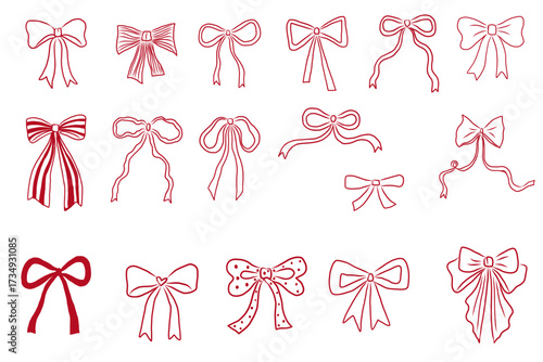 Red bow ribbon vector illustration doodle hand drawn sketch collection set 01 Artboard 1