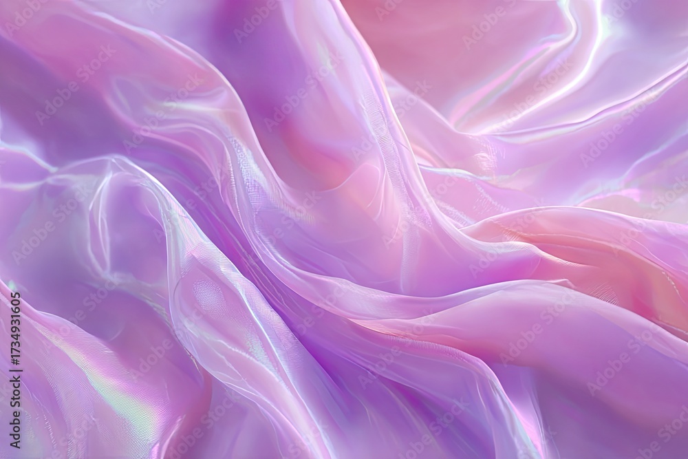 Fototapeta premium Soft, flowing, iridescent fabric in pastel pink-purple hues