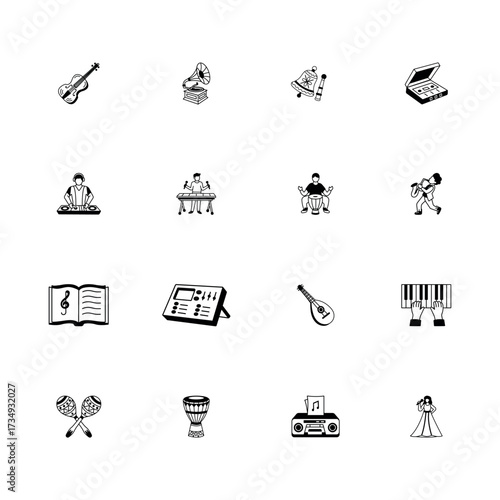 Premium Pack of Doodle Style Icon of Musical Tools