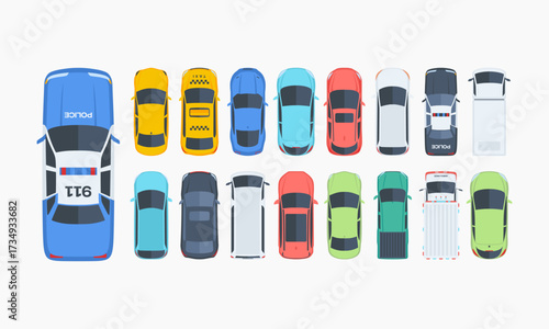 Cars top view vector flat city vehicle transport icons set. Automobile car for transportation, auto car icon illustration