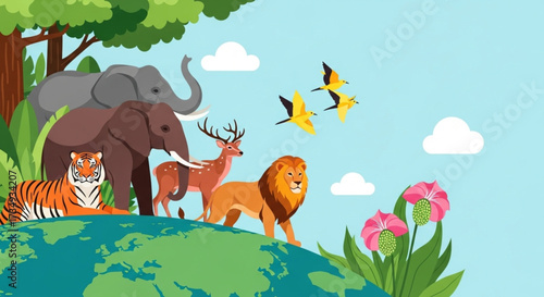 World Wildlife Day Wildlife on Earth A Colorful Illustration of Animals in Their Natural Habitat