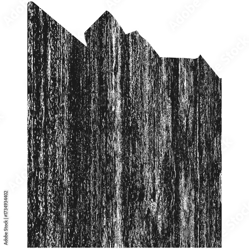Abstract black and white illustration of a jagged, textured, geometric shape.