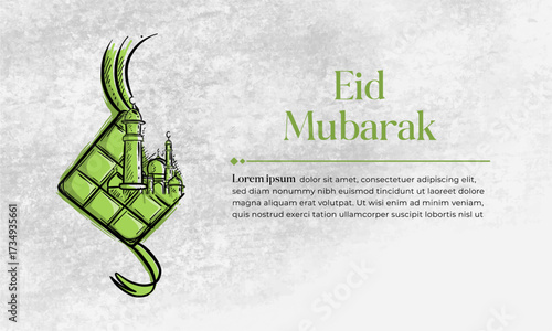 Selamat Hari Raya Idul Fitri Meaning : Happy Eid Mubarak. Eid Mubarak Template Ketupat Vector Illustartion, Eid Al Fitr with Islamic Ornament