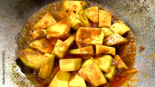 Cooking pumpkin curry , Thai traditional food.