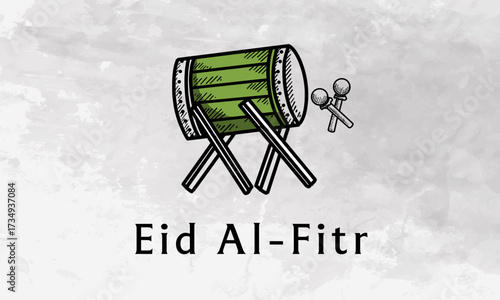 Islamic display decoration composition traditional bedug drum and ketupat Vector Illustration, Eid Mubarak and Ramadan Kareem Template Banner