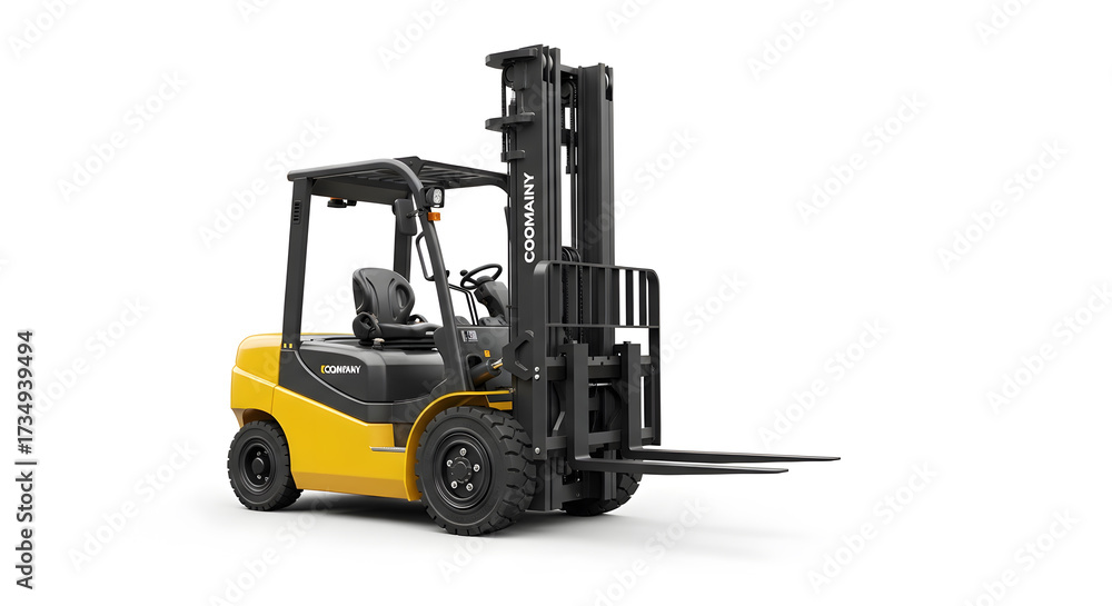 Fototapeta premium Industrial Power: A dynamic image of a robust forklift, ready for action in a modern warehouse environment.