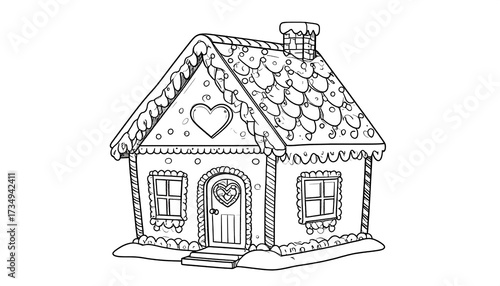 Illustration of a Whimsical Gingerbread House Outline for Coloring Pages
