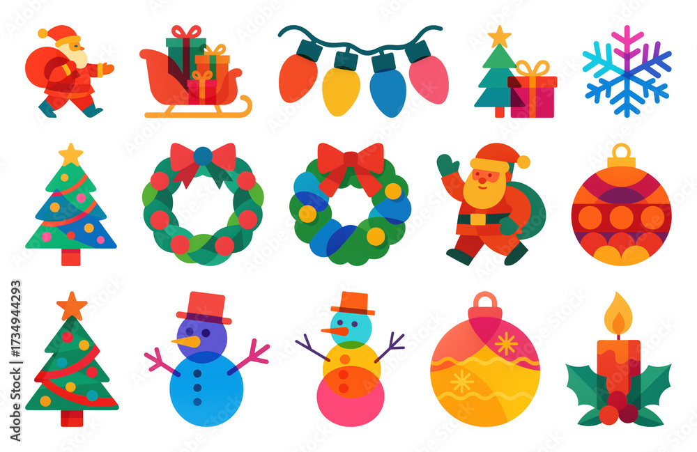 Fototapeta premium PNG Colorful festive Christmas icons, element set on transparent background