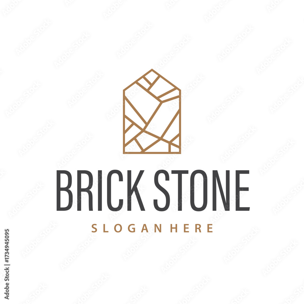Fototapeta premium stone logo with simple stone house structure design, symbol concept, illustration, brand and poster design template