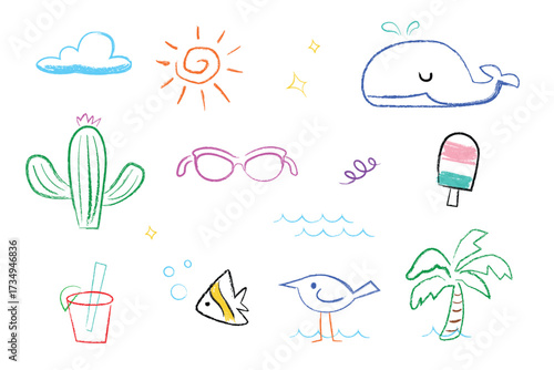Drawing summer Crayon, doodle pencil