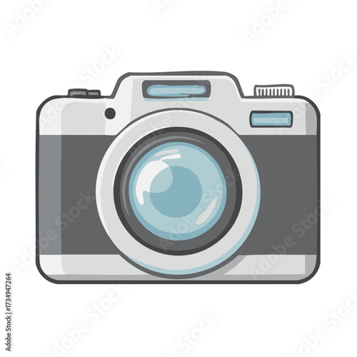 Simple cartoon illustration of a modern digital camera. Photography equipment icon isolated.