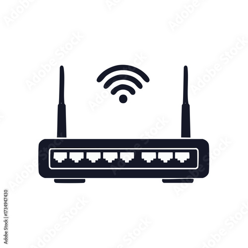 Wireless Router Vector Illustration with Antenna and Connection Signal