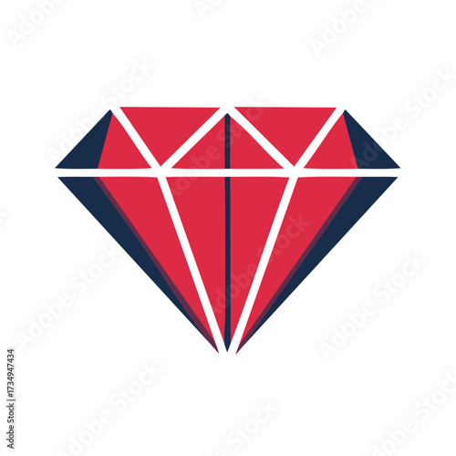 Illustration of a red gem with dark blue facets, flat design style on white background