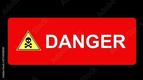 animation danger text icon and a warning skull crossbones, on a transparent background with zero alpha channel