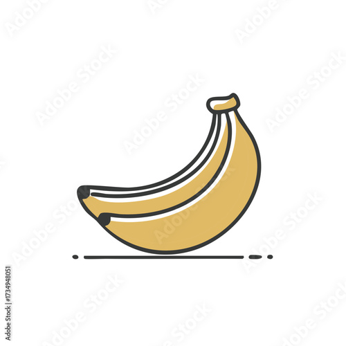 Stylized yellow banana bunch icon in a minimalist flat design. Healthy tropical fruit vector illustration.