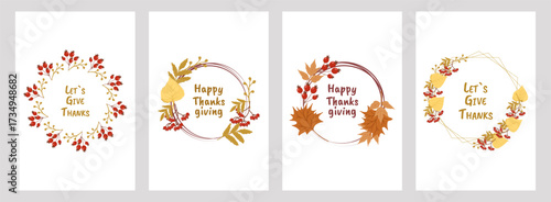 Thanksgiving poster set with festive autumn design. For holiday decoration marketing material social media post and seasonal invitation. Vector illustration