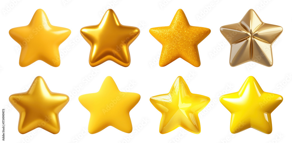 Obraz premium PNG Golden stars with varied textures, element set on transparent background