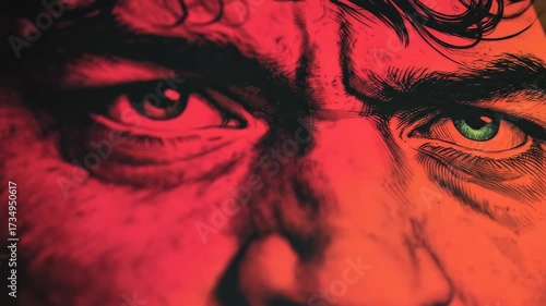 Close Up Portrait of a Man's Intense Red and Orange Face